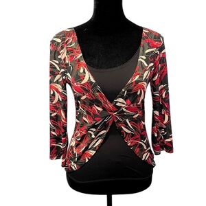Y2K Iz Byer California Red Gold Long Sleeve Layered Abstract Top S artsy bold